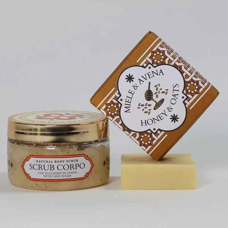 Combo de miel y avena, exfoliante y jabón