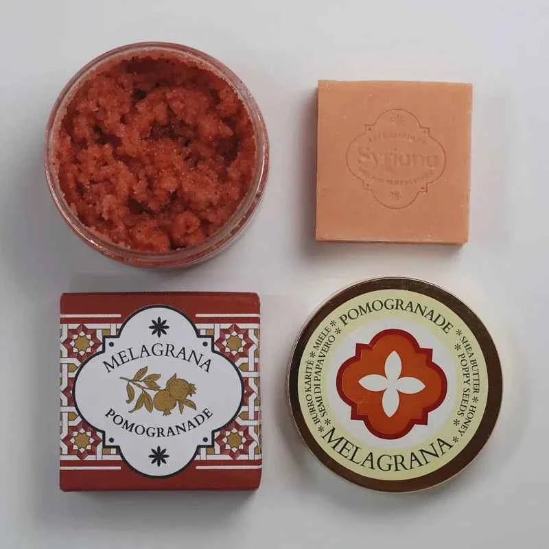 Combo de granada, exfoliante y jabón