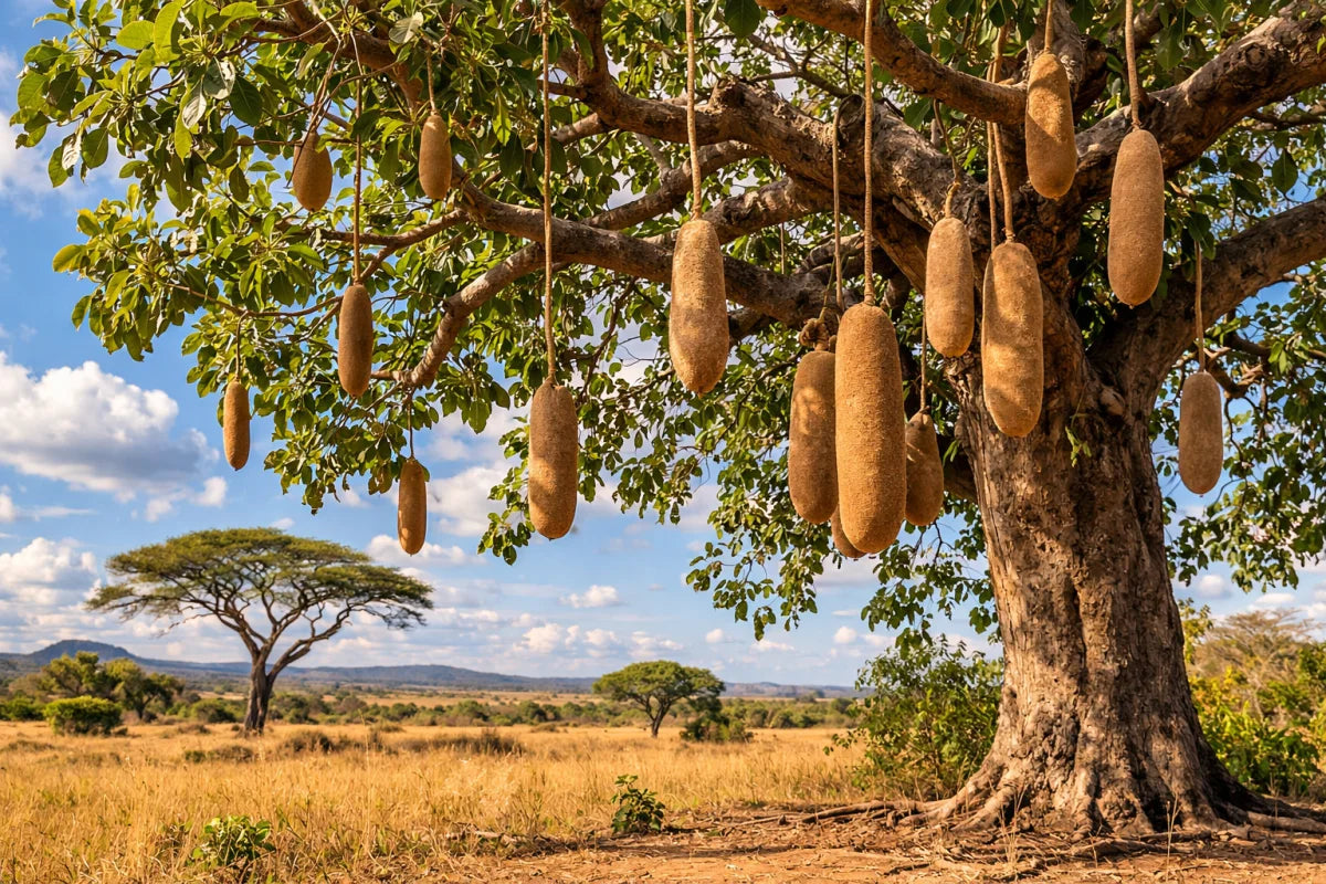 Kigelia africana, el árbol salchicha cuyo fruto se usa en cosmética natural por sus propiedades reafirmantes y antioxidantes