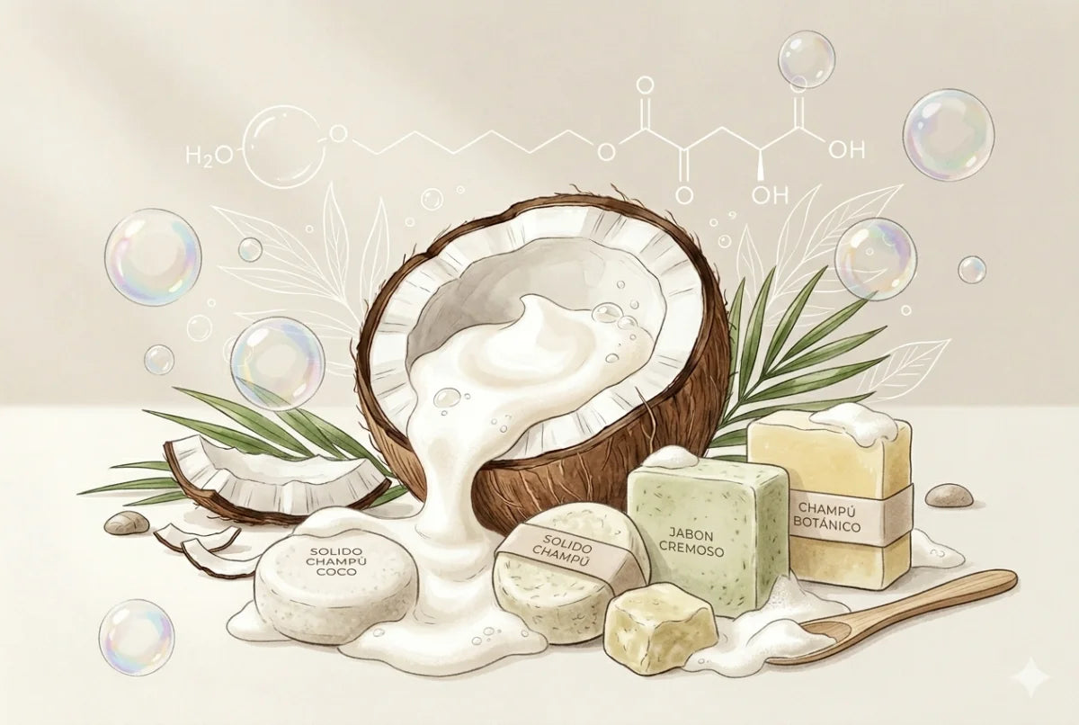 Tensioactivos derivados del coco utilizados en cosmética sólida para limpieza suave y respetuosa con pieles sensibles